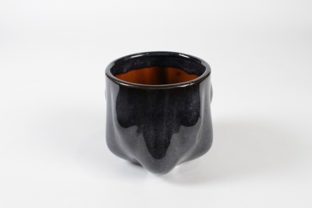 Cache-pot en céramique bleu foncé D11.5cm H10.5cm
