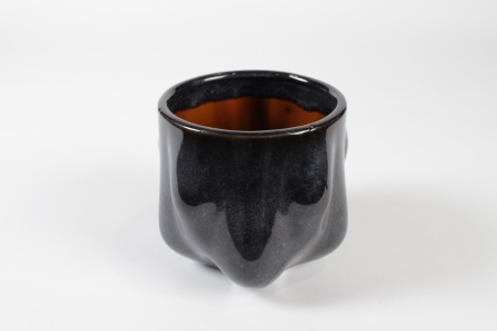 Cache-pot en céramique bleu foncé D13cm H12.5cm