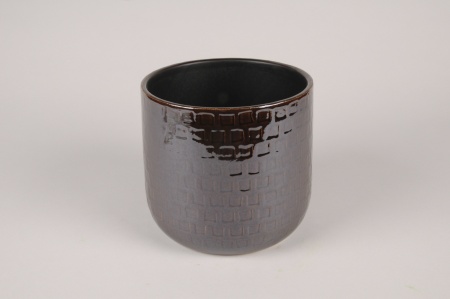 Cache-pot en céramique chocolat D17cm H15.5cm