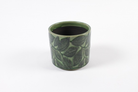 Cache-pot en céramique feuille verte D16.5cm H15cm
