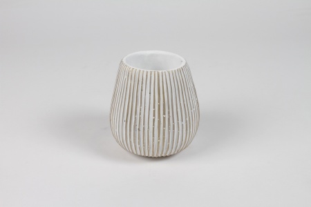 Cache-pot en céramique strié blanc mat D12cm H13cm