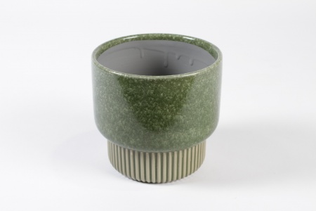 Cache-pot en céramique vert olive D17.8cm H16cm