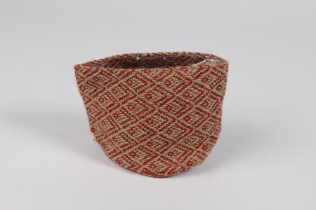 Cache-pot en jute rouge D11cm H11cm