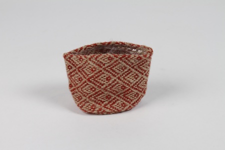 Cache-pot en jute rouge D8.5cm H8.5cm