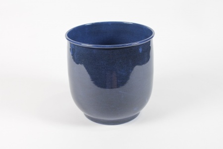 Cache-pot en métal bleu foncé brillant D22cm H22cm
