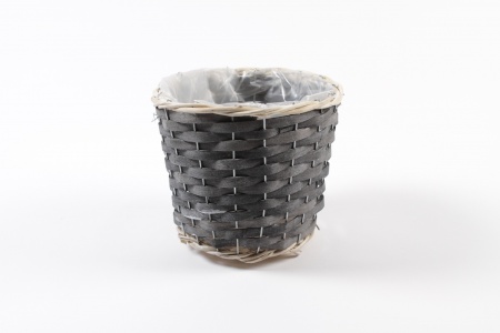 Cache-pot en osier gris foncé D15cm H13cm