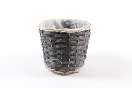 Cache-pot en osier gris foncé D18cm H15cm