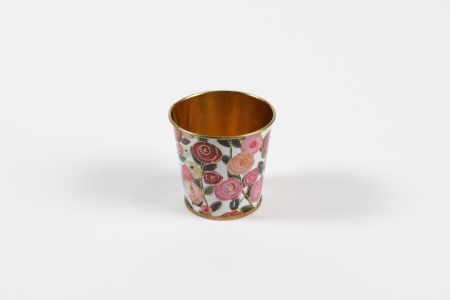 Cache-pot en zinc blanc avec roses D6,5cm H6cm