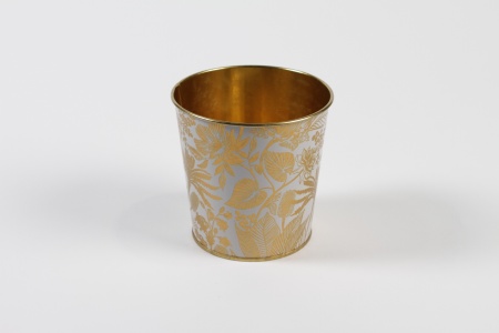 Cache-pot en zinc blanc or D11,4cm H10,6cm