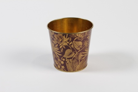 Cache-pot en zinc bordeaux or D11,4cm H10,6cm