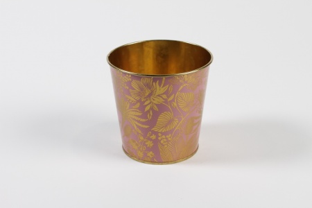 Cache-pot en zinc rose or D11,4cm H10,6cm