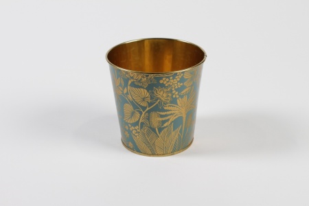 Cache-pot en zinc vert or D11,4cm H10,6cm