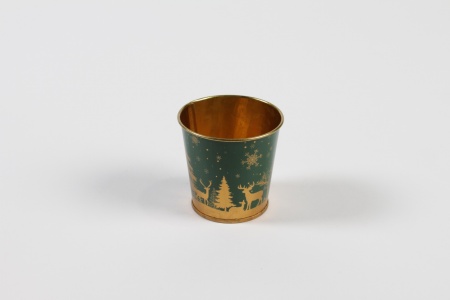 Cache-pot en zinc vert or Noël D6,5cm H6cm