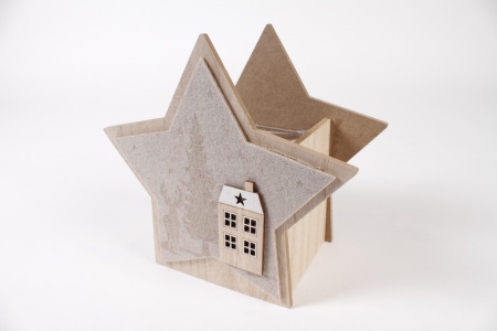 Cache-pot étoile en bois naturel 20x10cm H19cm