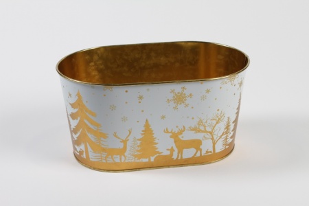 Jardinière en zinc blanc or Noël 22,5x13,7cm H11,3cm