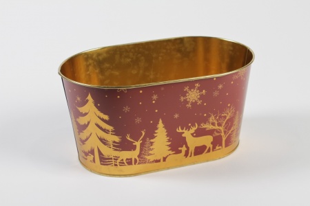 Jardinière en zinc bordeaux or Noël 22,5x13,7cm H11,3cm