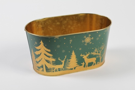 Jardinière en zinc vert or Noël 22,5x13,7cm H11,3cm