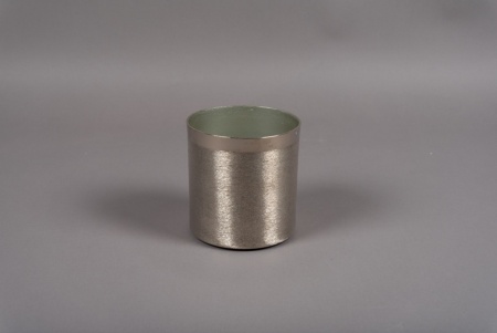 Pot en métal brossé argent D13cm H13.5cm