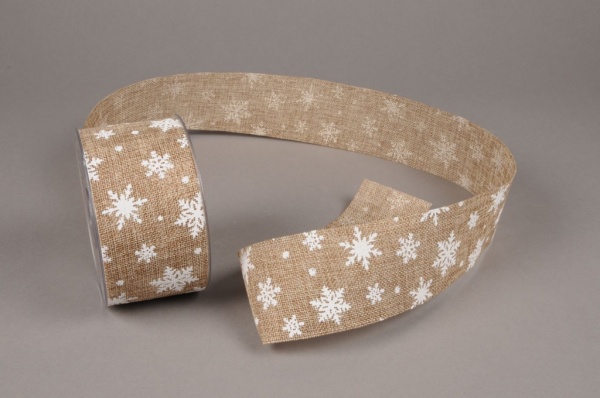 Ruban de jute blanc avec neige 50mm x 3m