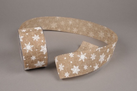 Ruban de jute blanc avec neige 50mm x 3m