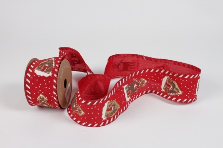 Ruban noël rouge motif maison 63mm x 10m