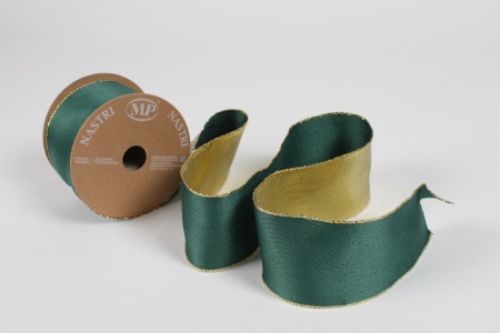 Ruban noël vert foncé et or 63mm x 10m