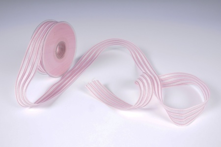 Ruban tissu strié rose 25mm x 15m