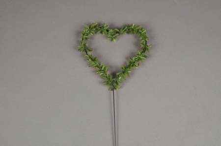 Sachet de 6 pics coeur avec feuillage vert D11cm