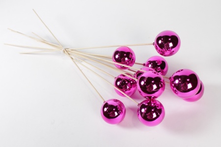 Set de 10 boules sur pics en bois fuchsia D6cm H56cm