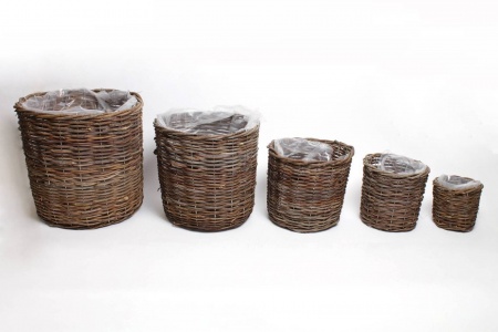 Set de 5 cache-pots paniers en osier marron