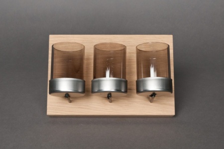 Support en bois + 3 photophores en verre L15cm