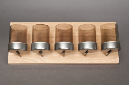 Support en bois + 5 photophores verre L20cm
