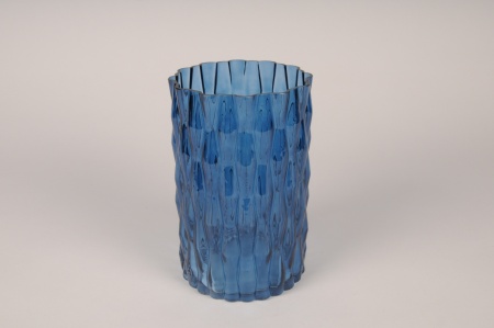 Vase en verre ondulé bleu D13cm H20cm