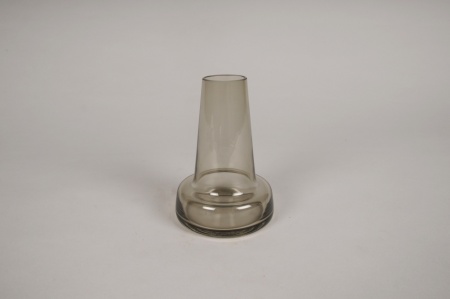 Vase soliflore en verre avec col gris D8cm H12cm